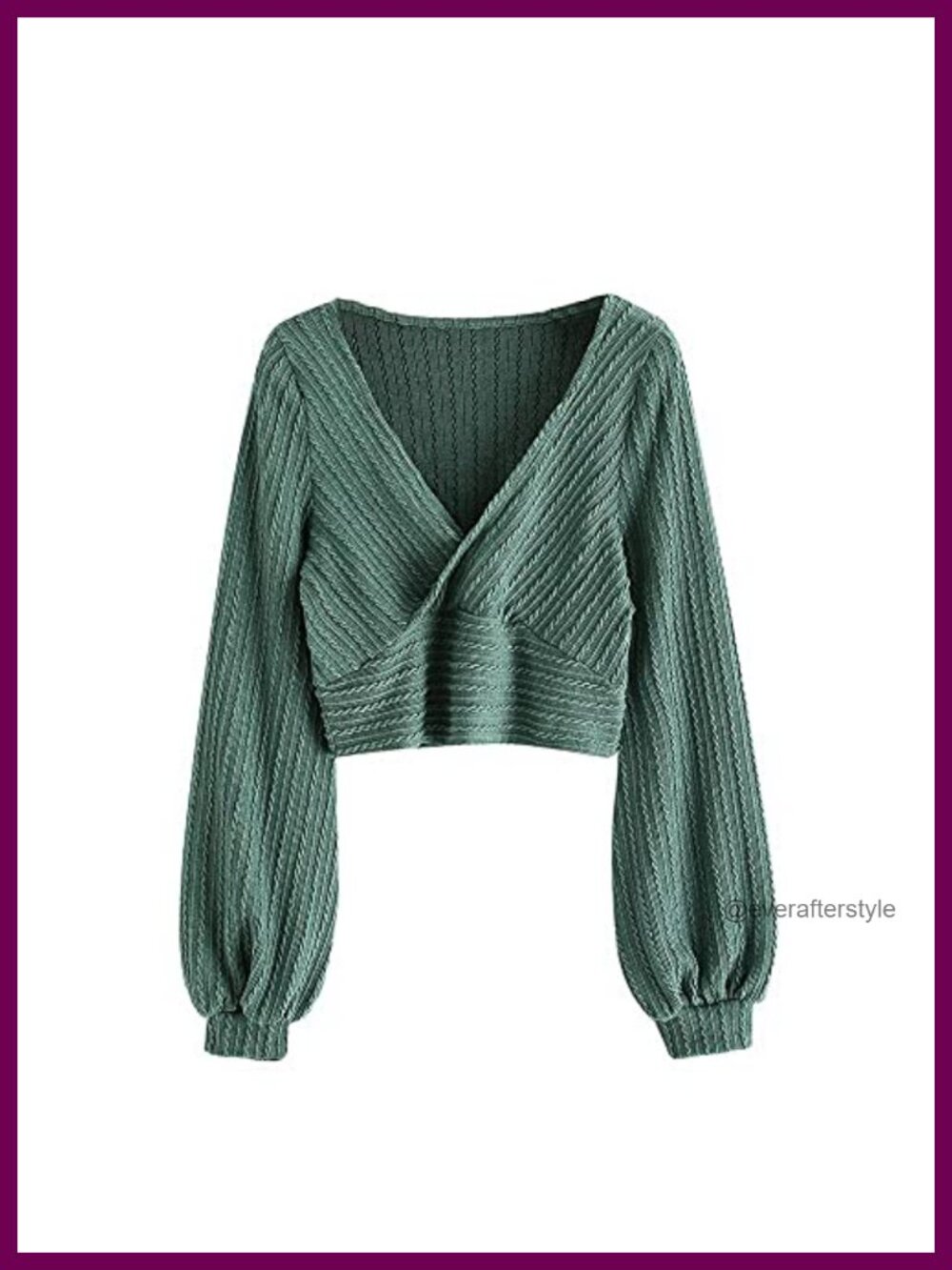 ZAFUL Women's Ribbed Cropped Knit Top, V-Neck Long Sleeve Cable Knit Pullover